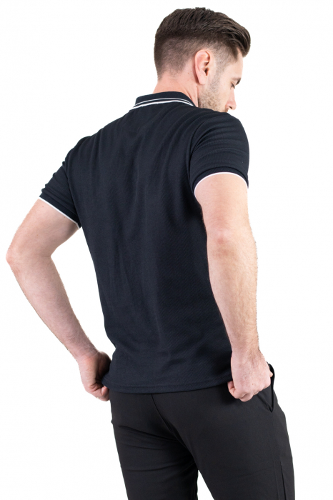 Tricou negru polo cu fermoar material texturat [12]