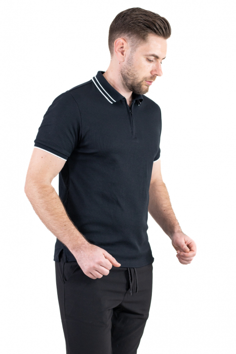 Tricou negru polo cu fermoar material texturat [9]
