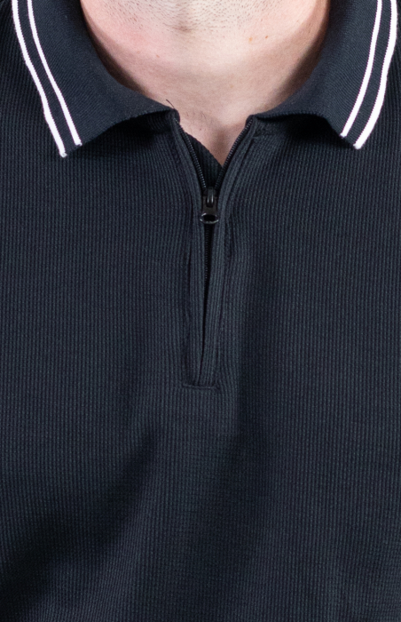 Tricou negru polo cu fermoar material texturat [10]