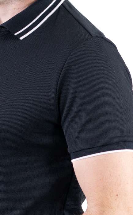 Tricou negru polo cu fermoar material texturat [11]