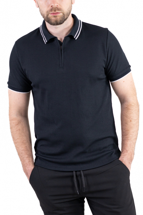 Tricou negru polo cu fermoar material texturat [4]