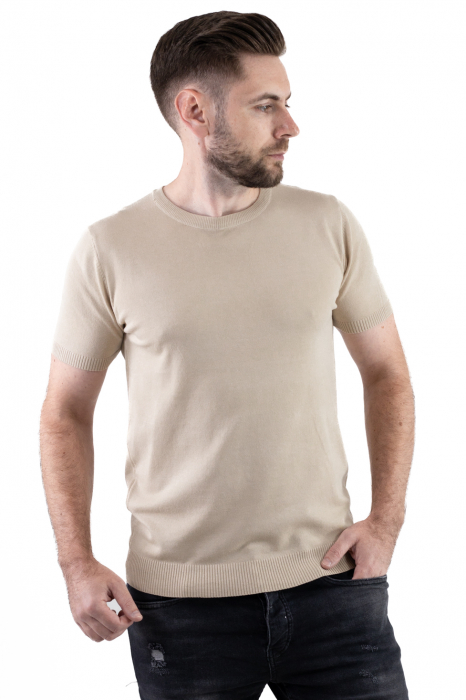 Tricou bej simplu barbati din tricot [3]