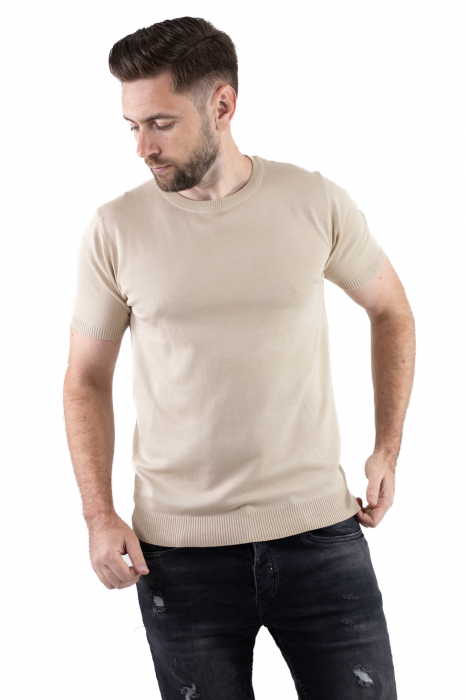 Tricou bej simplu barbati din tricot [5]