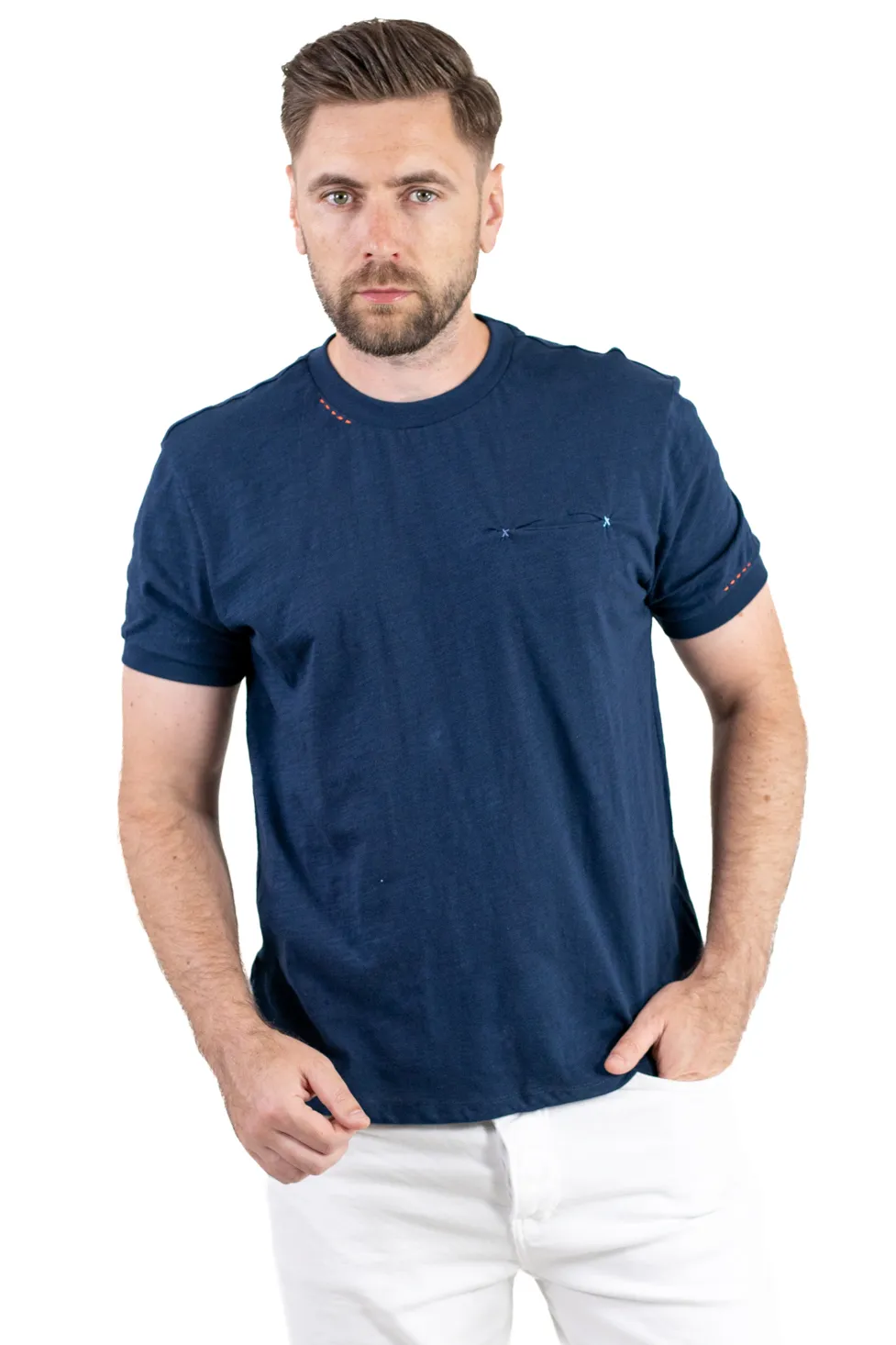 Tricou bărbați bleumarin 100% bumbac cu buzunar ascuns [6]