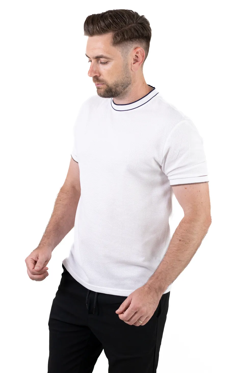 Tricou bărbați alb din bumbac texturat, respirabil și durabil [4]