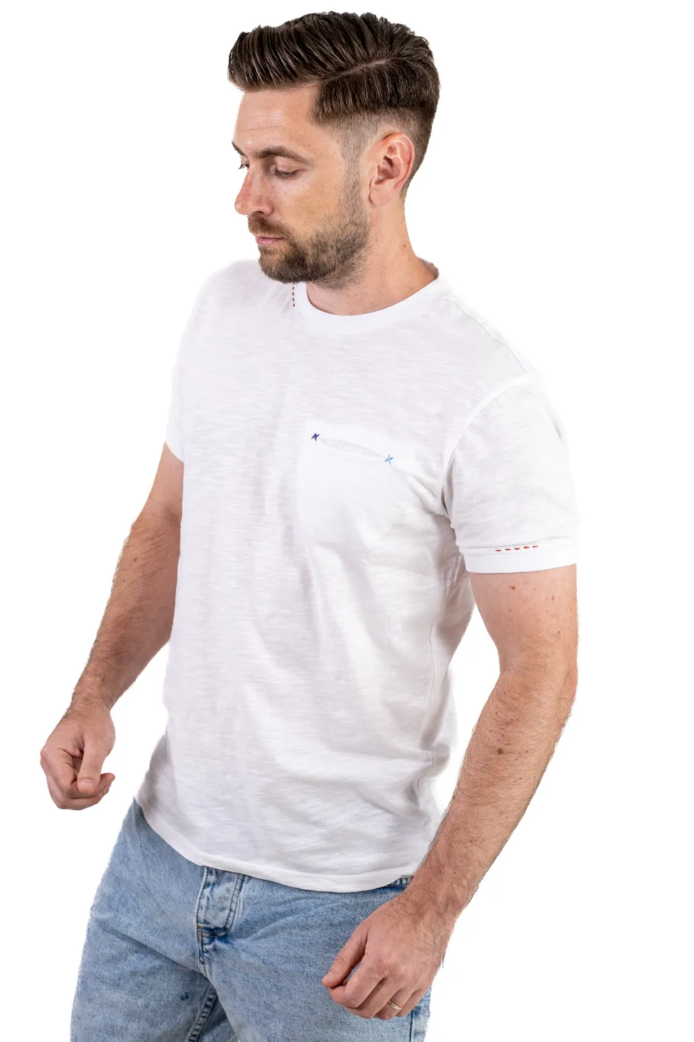 Tricou bărbați alb 100% bumbac cu buzunar ascuns [7]