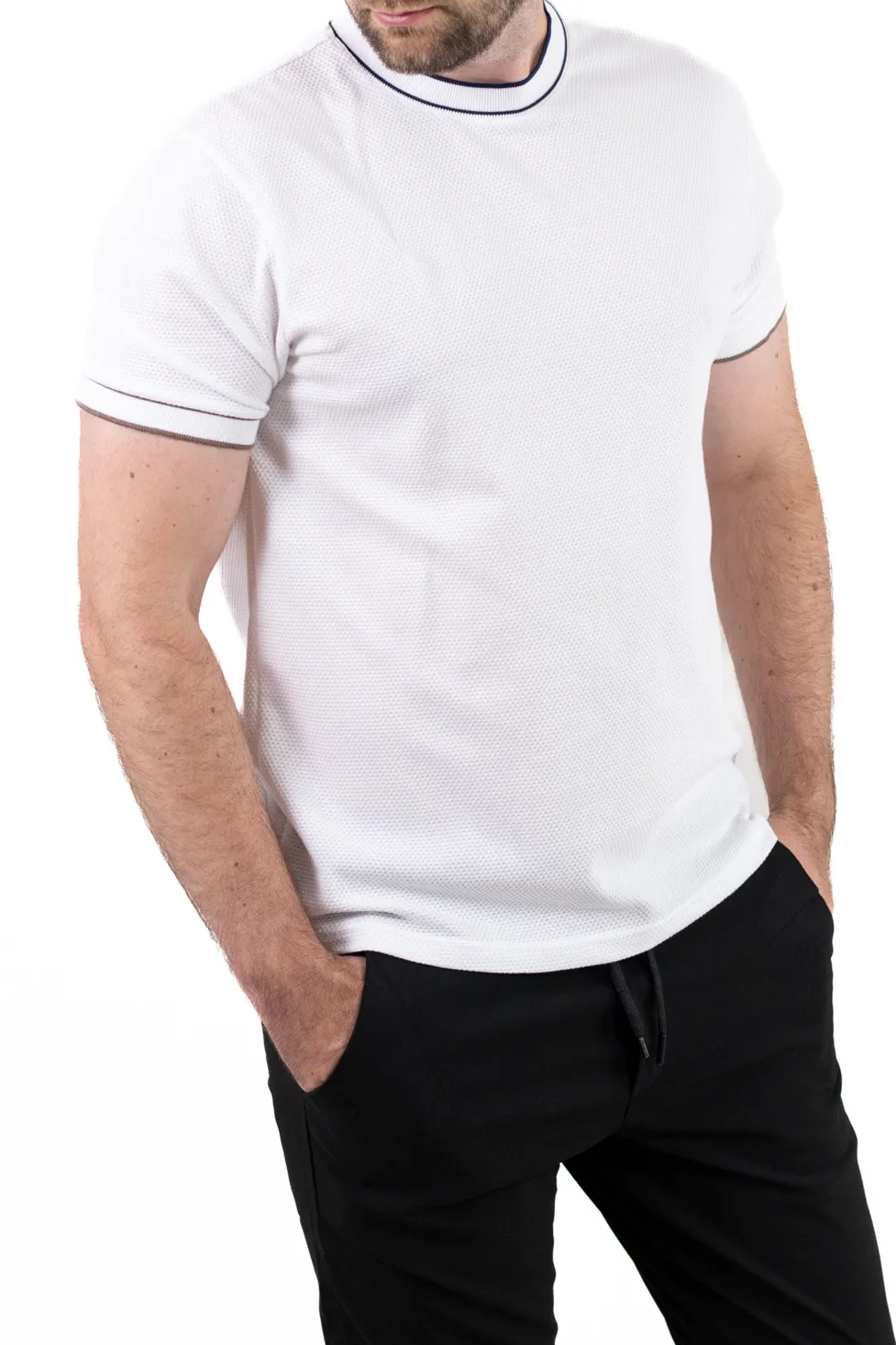 Tricou bărbați alb din bumbac texturat, respirabil și durabil [3]