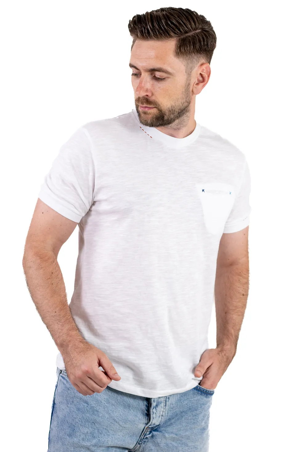Tricou bărbați alb 100% bumbac cu buzunar ascuns [2]