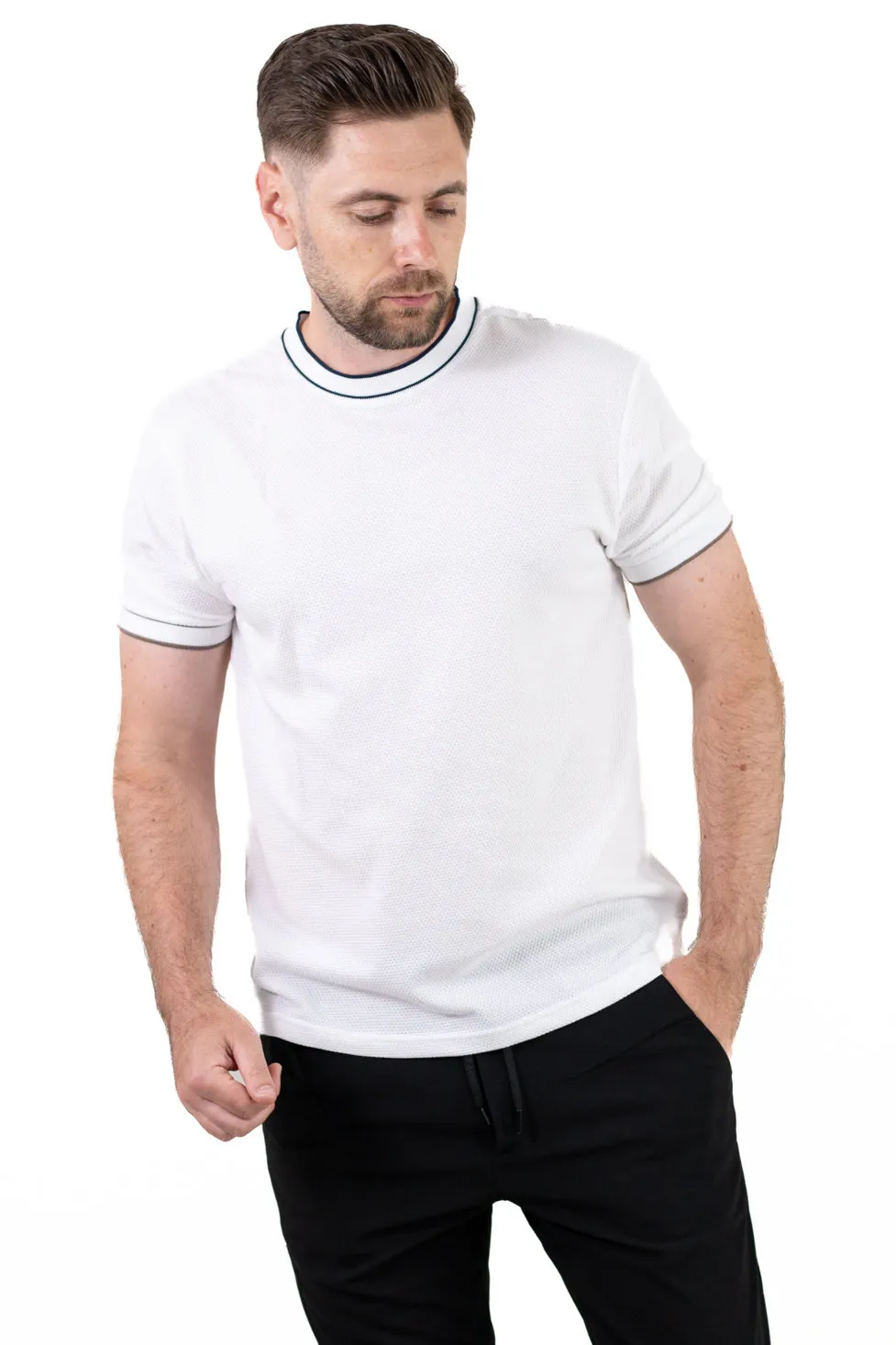 Tricou bărbați alb din bumbac texturat, respirabil și durabil [2]
