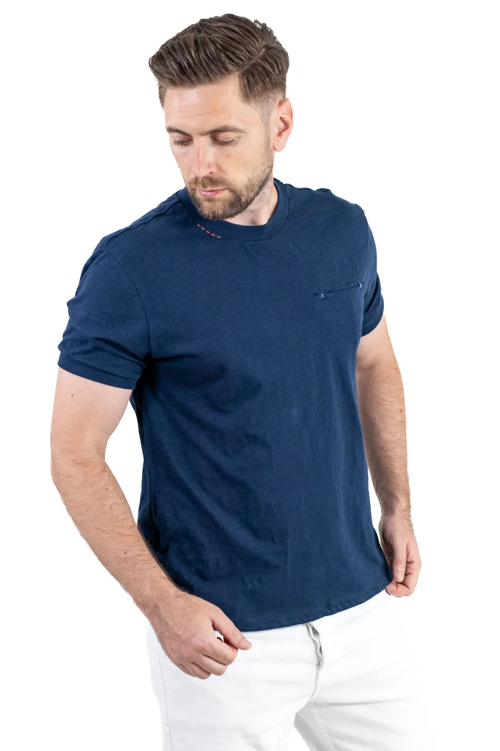 Tricou bărbați bleumarin 100% bumbac cu buzunar ascuns [8]