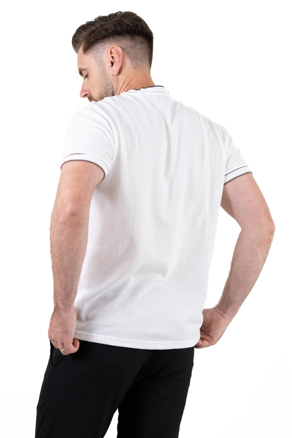 Tricou bărbați alb din bumbac texturat, respirabil și durabil [5]
