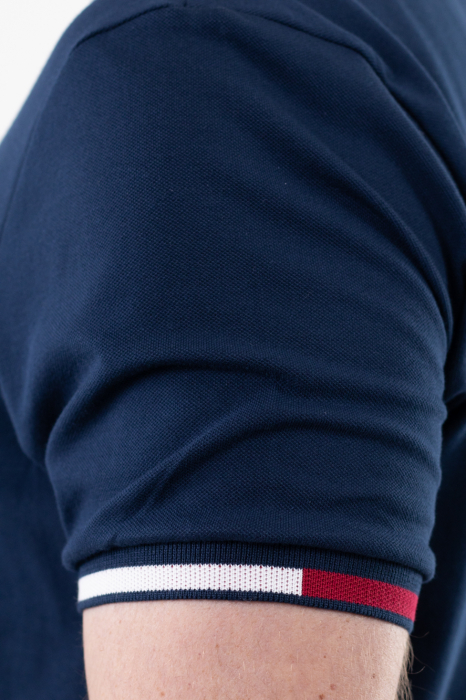 Tricou barbati bleumarin cu detalii la guler si maneci [8]