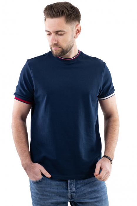 Tricou barbati bleumarin cu detalii la guler si maneci [7]