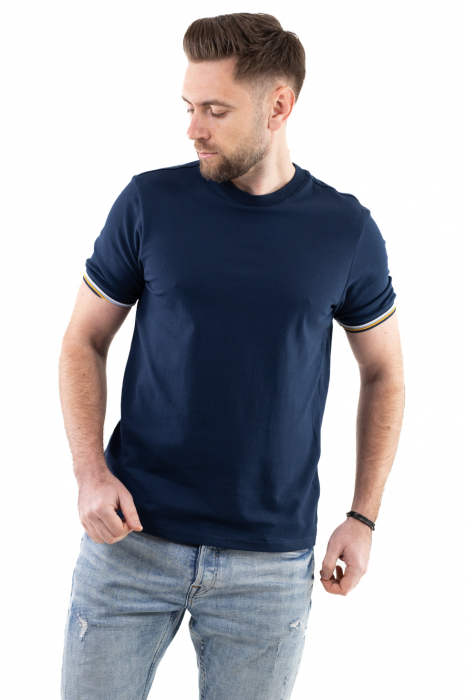 Tricou barbati bleumarin cu detalii la maneci [6]