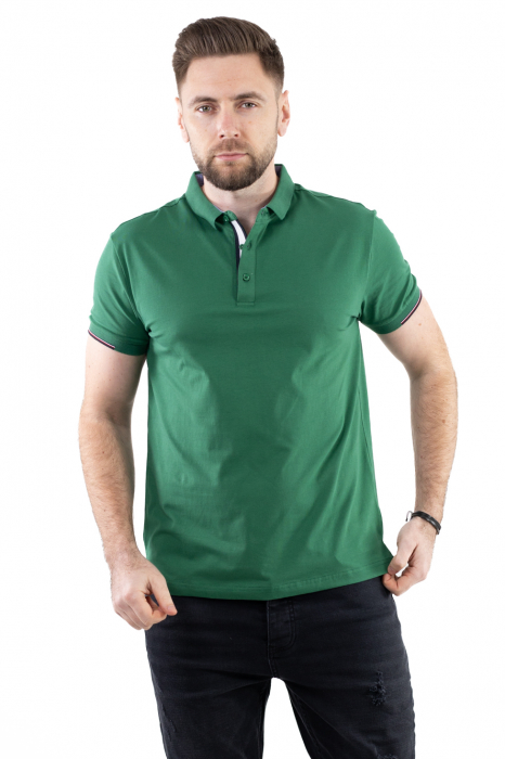Tricou barbati verde cu guler scurt [6]