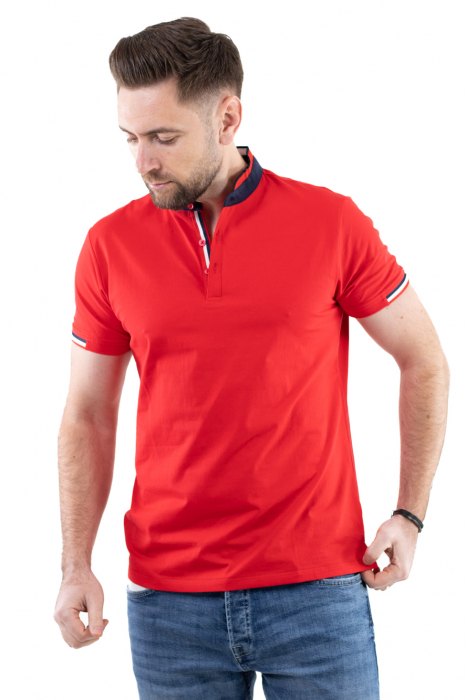 Tricou barbati rosu cu guler tunica [4]