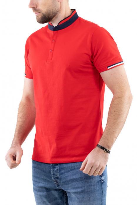 Tricou barbati rosu cu guler tunica [2]