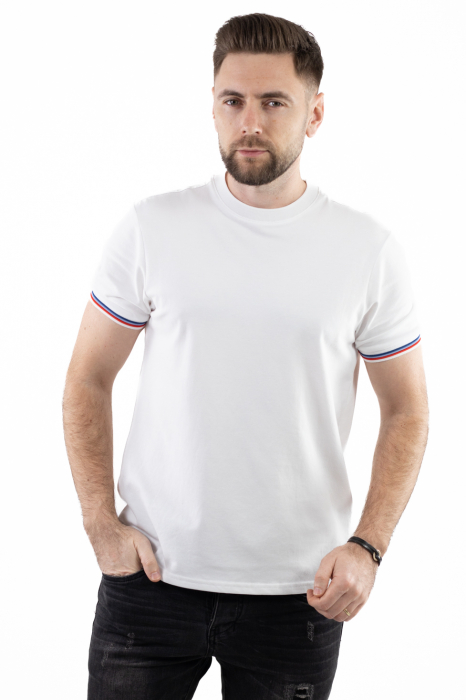 Tricou barbati alb cu detalii la maneci [6]