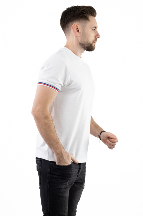 Tricou barbati alb cu detalii la maneci [5]