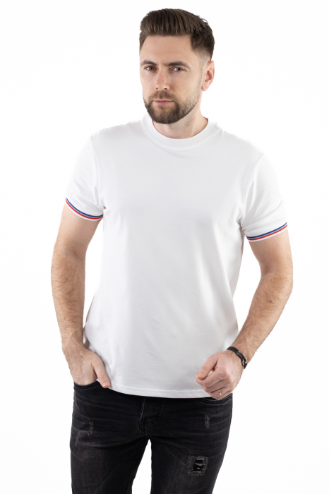 Tricou barbati alb cu detalii la maneci [3]