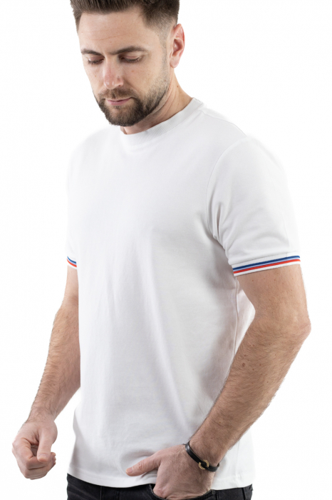 Tricou barbati alb cu detalii la maneci [4]