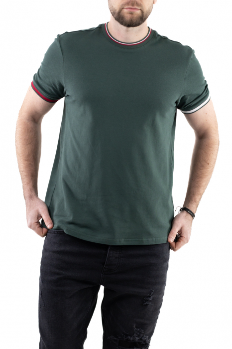 Tricou barbati verde cu detalii la guler si maneci [3]