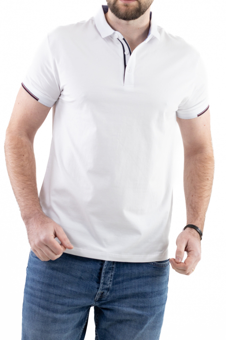 Tricou barbati alb cu guler scurt [4]