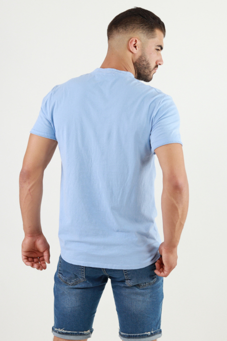 Tricou barbati din bumbac texturat cu aspect de in albastru [5]