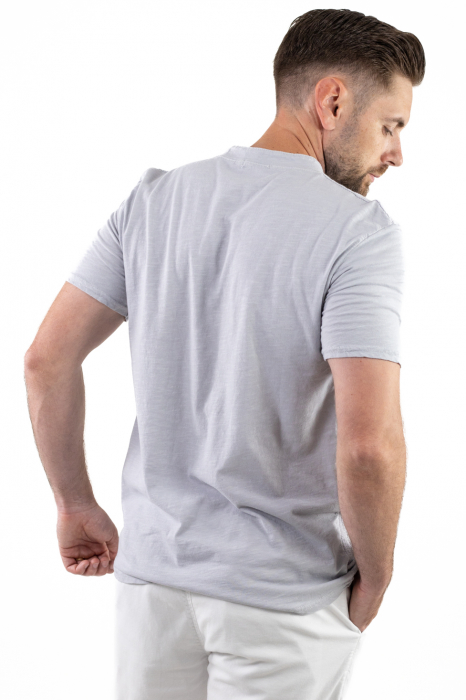 Tricou barbati cu 4 nasturi gri bumbac texturat [5]