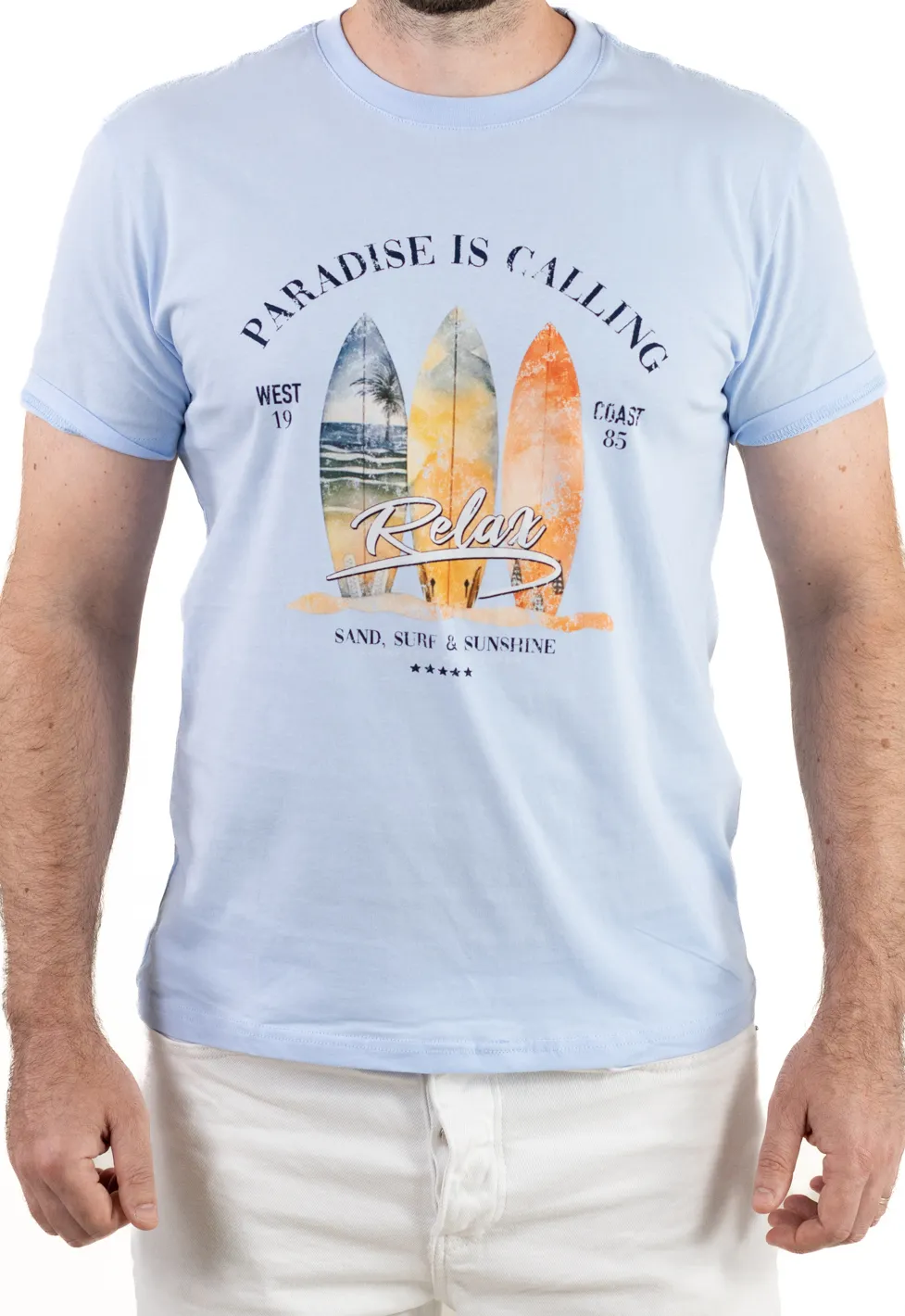 Tricou Bărbați albastru deschis  cu Imprimeu – Bumbac Elastic [8]