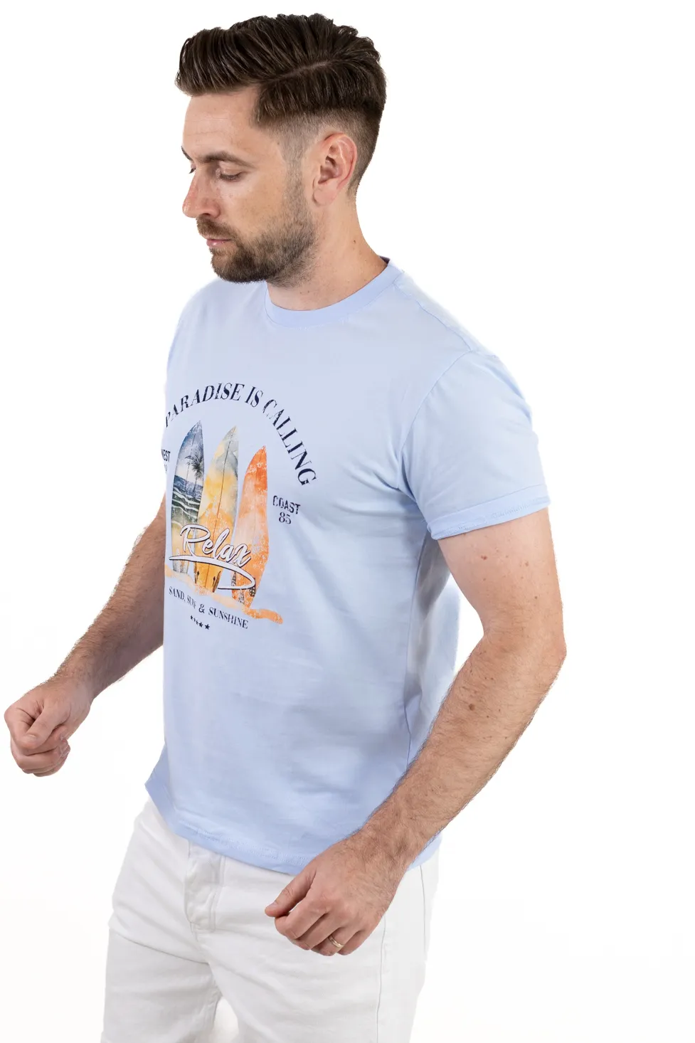 Tricou Bărbați albastru deschis  cu Imprimeu – Bumbac Elastic [4]