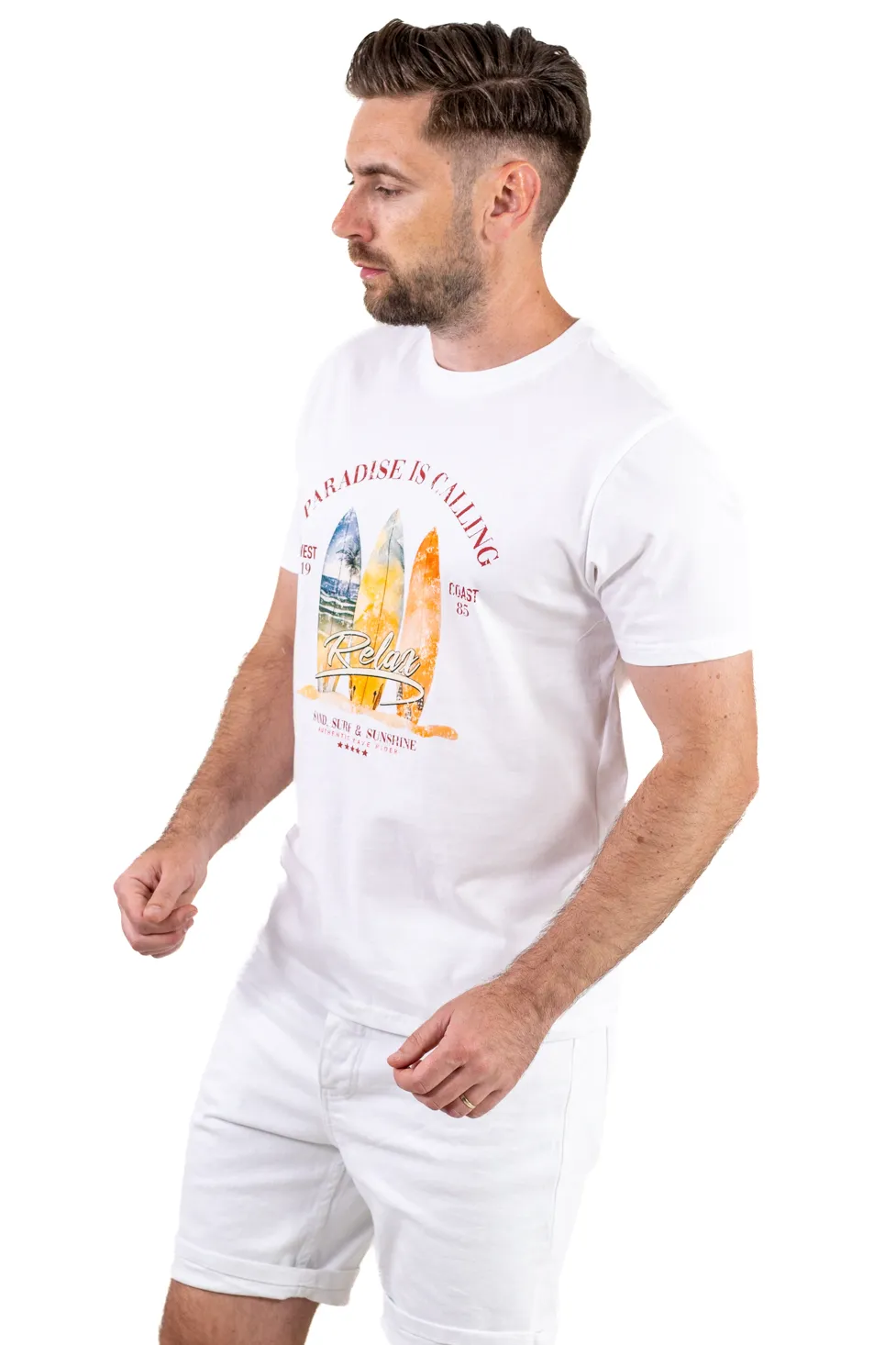 Tricou Bărbați Alb cu Imprimeu – Bumbac Elastic [3]