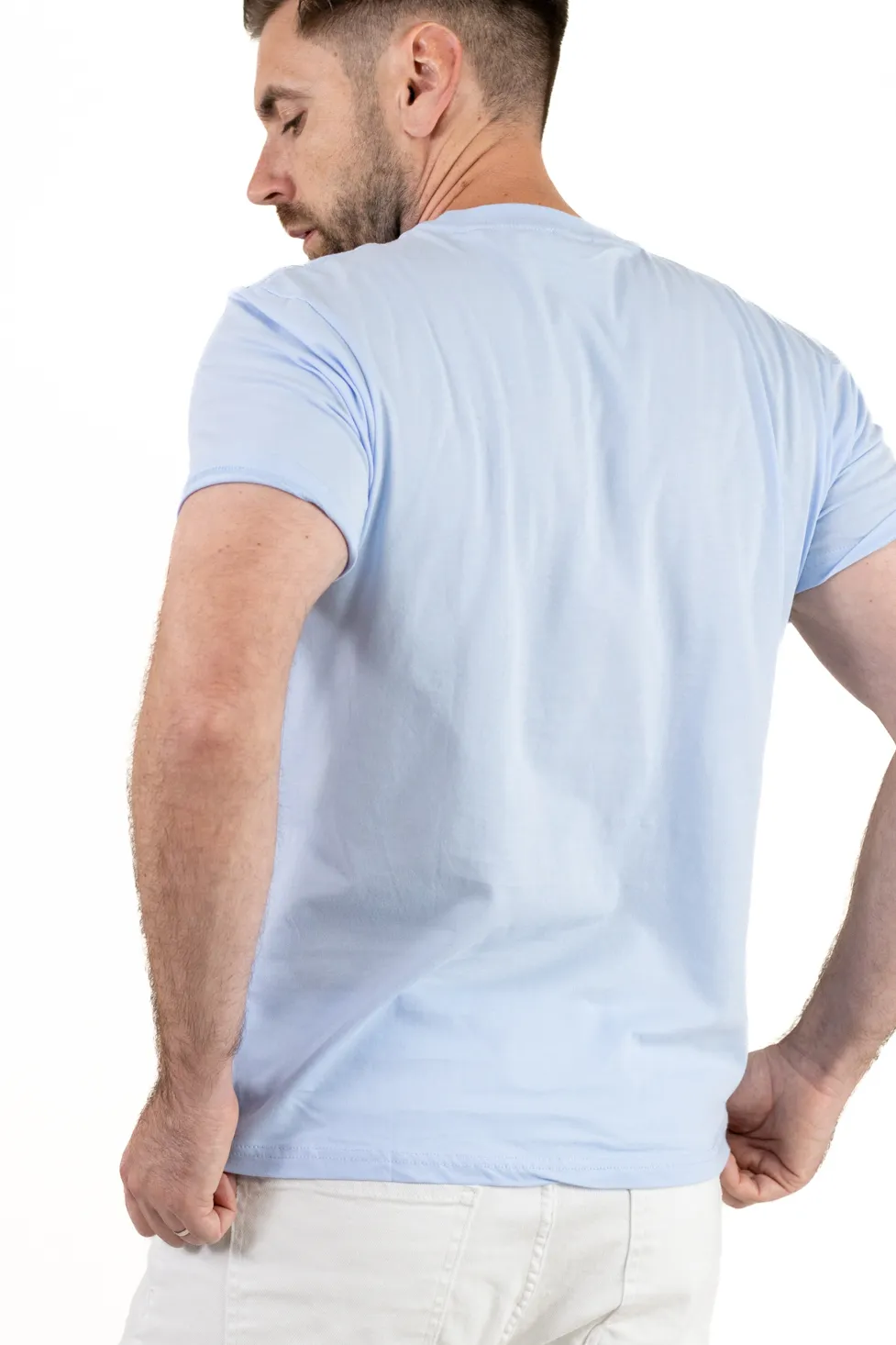 Tricou Bărbați albastru deschis  cu Imprimeu – Bumbac Elastic [6]