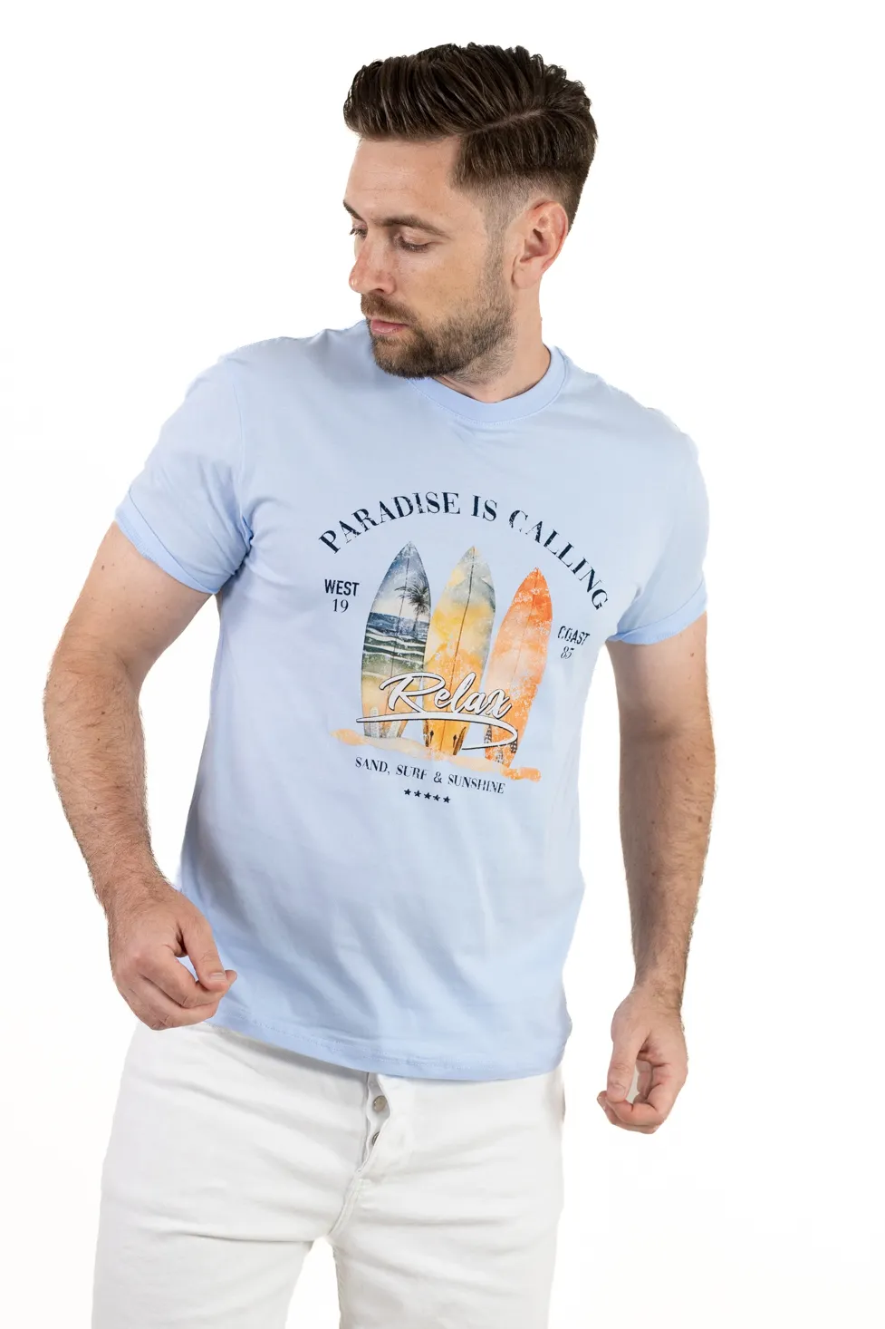 Tricou Bărbați albastru deschis  cu Imprimeu – Bumbac Elastic [5]