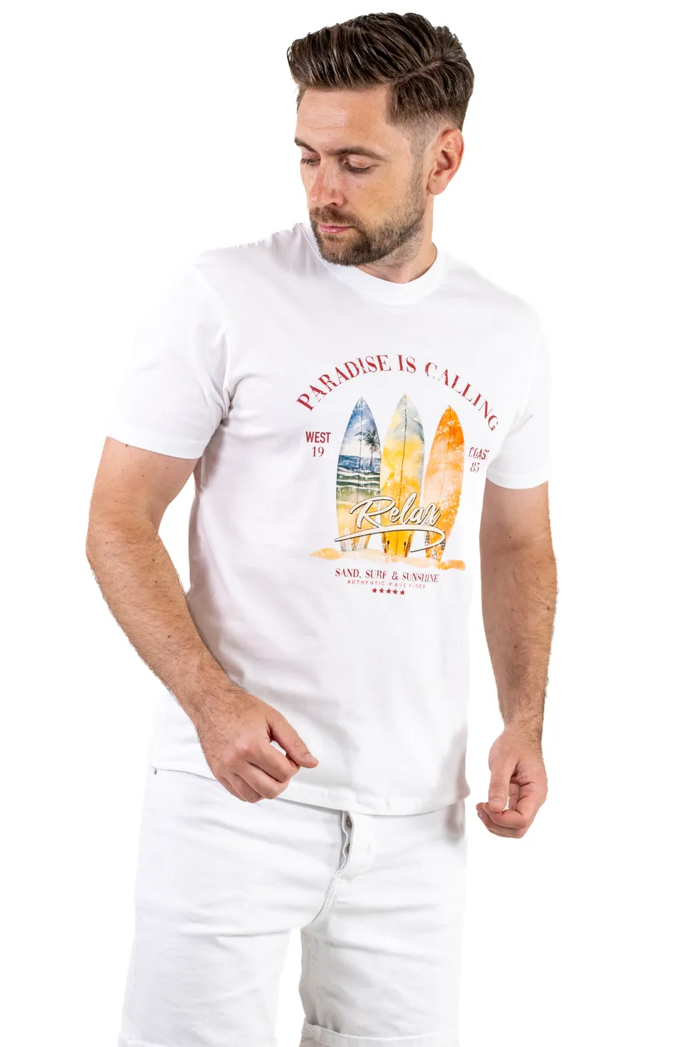 Tricou Bărbați Alb cu Imprimeu – Bumbac Elastic [2]