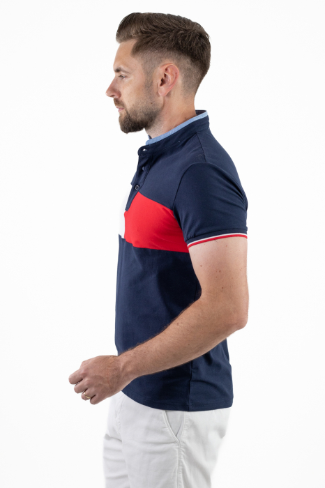 Tricou barbati cu nasturi si guler tunica bleumarin [3]