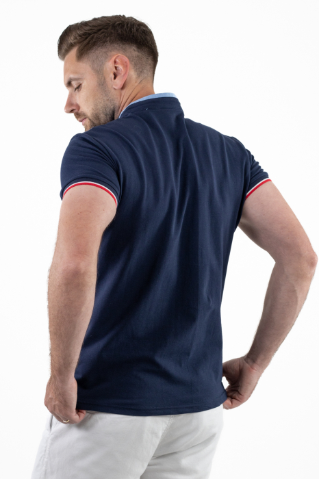 Tricou barbati cu nasturi si guler tunica bleumarin [4]