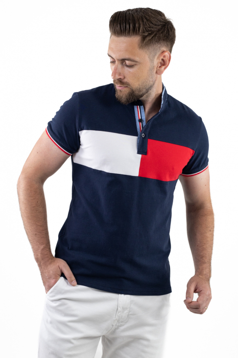 Tricou barbati cu nasturi si guler tunica bleumarin [6]