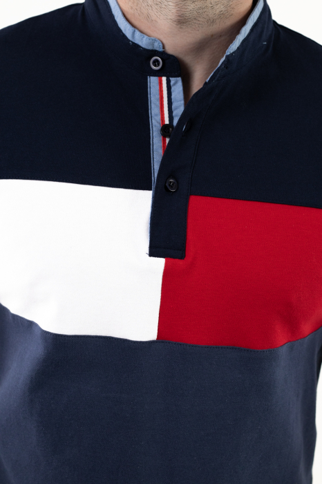 Tricou barbati cu nasturi si guler tunica bleumarin [7]