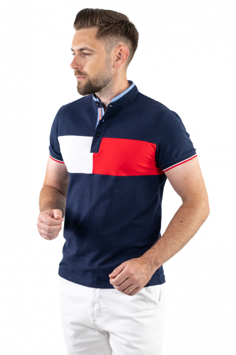 Tricou barbati cu nasturi si guler tunica bleumarin [2]
