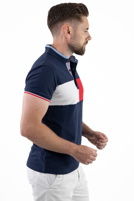 Tricou barbati cu nasturi si guler tunica bleumarin [5]