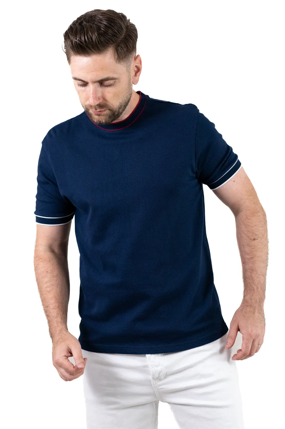 Tricou bărbați bleumarin din bumbac texturat, respirabil și durabil [5]