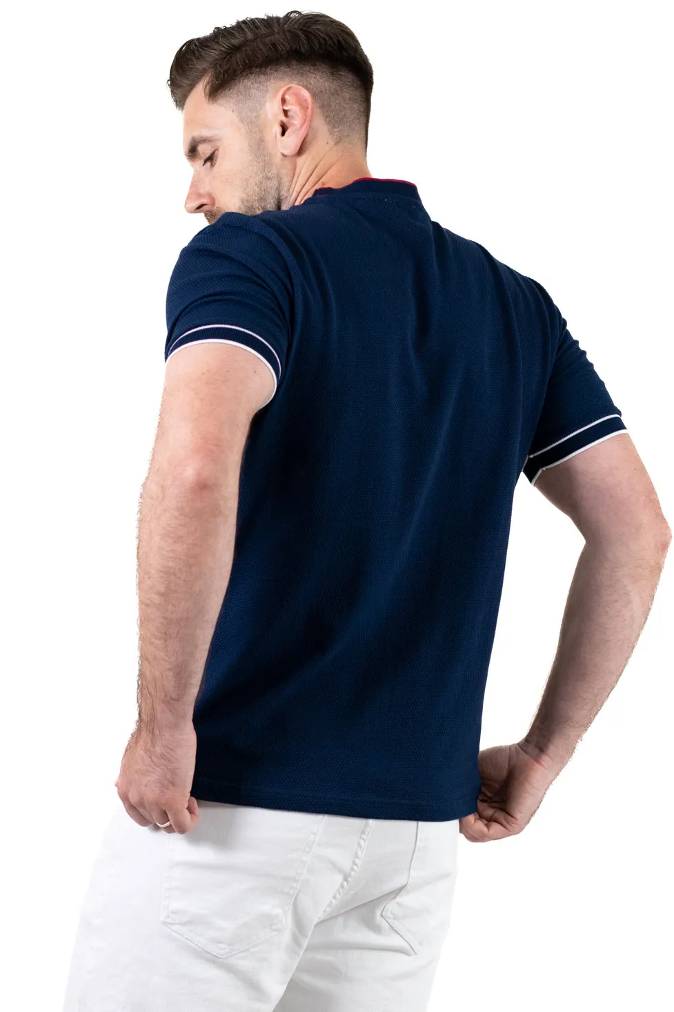 Tricou bărbați bleumarin din bumbac texturat, respirabil și durabil [4]