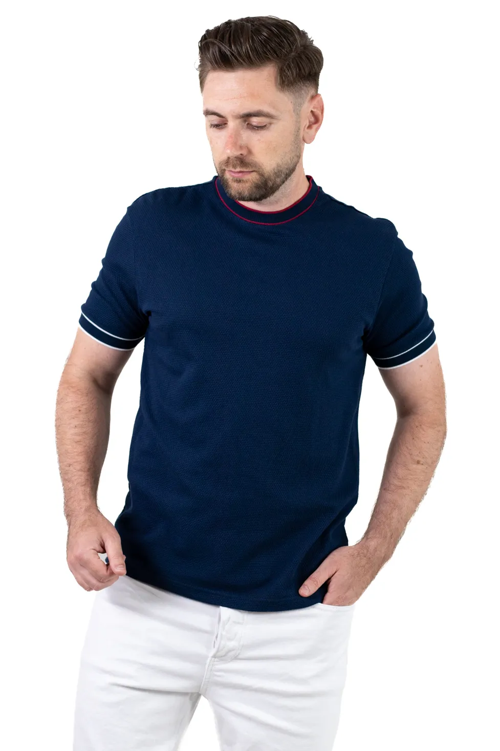 Tricou bărbați bleumarin din bumbac texturat, respirabil și durabil [3]