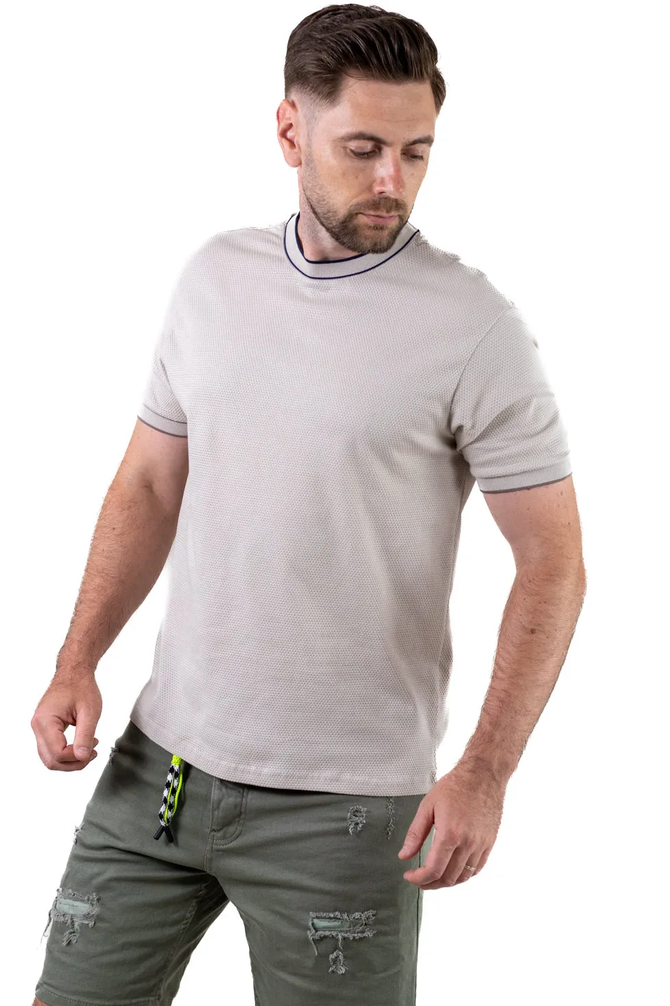 Tricou bărbați gri din bumbac texturat, respirabil și durabil [4]