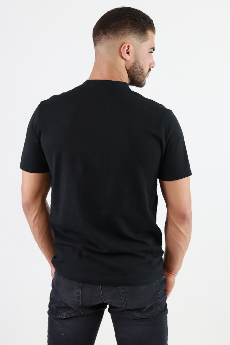 Tricou barbati din bumbac texturat cu aspect de in negru [5]