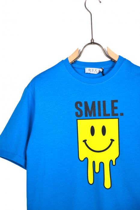 Tricou barbati oversize smile albastru [2]