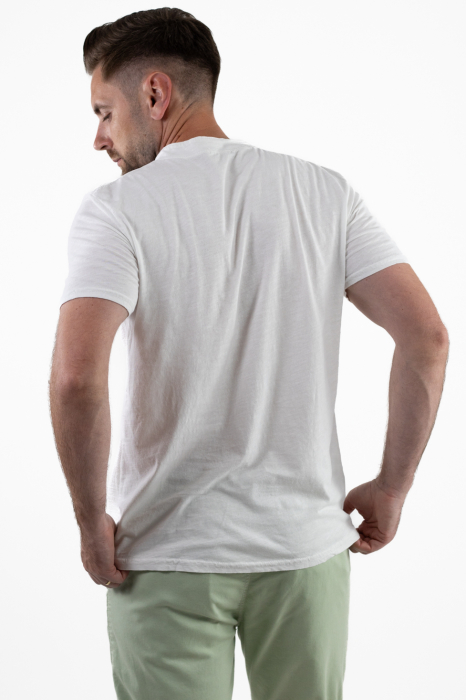 Tricou barbati cu 4 nasturi alb bumbac texturat [6]