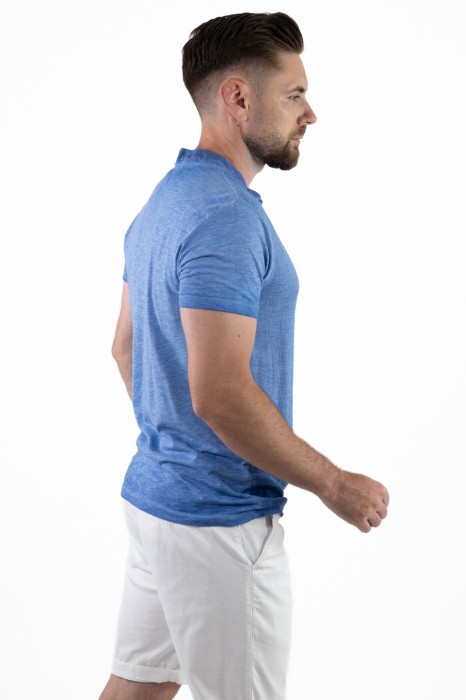 Tricou barbati din in cu bumbac albastru [4]