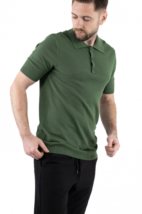 Tricou polo barbati din tricot verde [3]